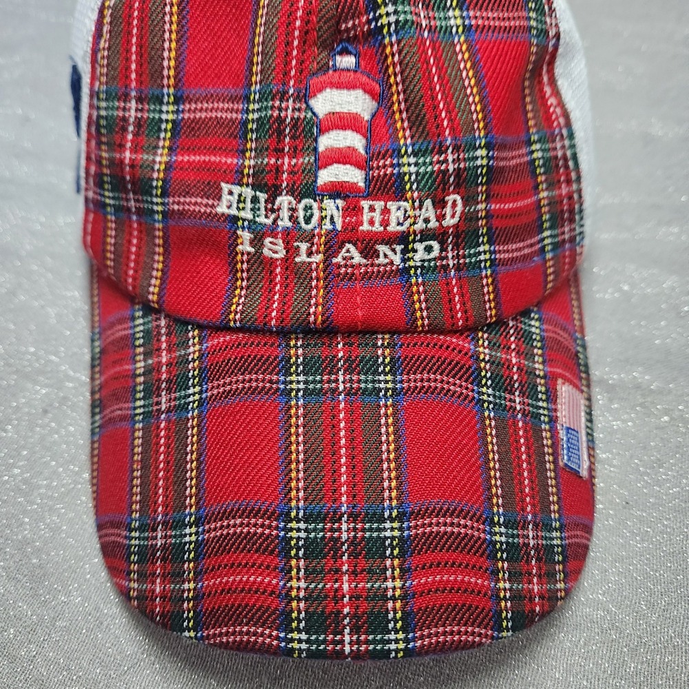 ITS Classics Hilton Head Island Red Plaid Hat Lighthouse Souvenir Cap PGA Golf
